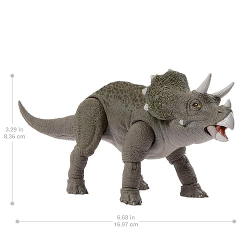 Jurassic World Collection Hammond Tricératops Figurine articulée de jeune dinosaure, conception haut de gamme fidèle au film, yeux en verre et 14 points d’articulation, JDJ07 thumbnail 3