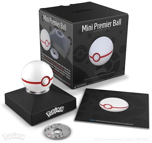 The Wand Company Pokémon Trainer Mini Poké Ball Range of Authentic Replicas - Realistic, Electronic, Die-Cast Poké Ball with Display Stand Light Features (Mini Premier Ball) - Image 1