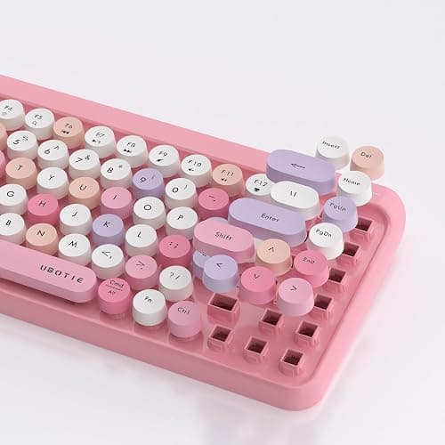 UBOTIE Portable Bluetooth Colorful Keyboards (Pink-Colorful) | Computer Wireless Mini Compact Retro Typewriter Flexible 84Keys Design Keyboard for PC Tablet thumbnail 8