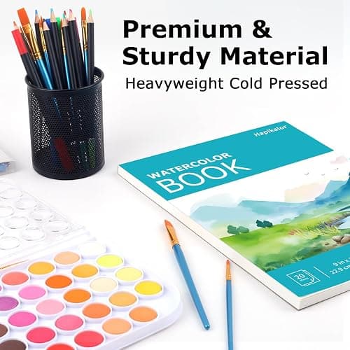 Hapikalor Watercolor Paper Pad, 9"x12" Water Color Paper, 140lb/300gsm Artist Painting Drawing Paper Book, Art Supplies for Adults Kids, Watercolors, Watercolor Paint Set, Sketchbook, Journal, Teal thumbnail 4