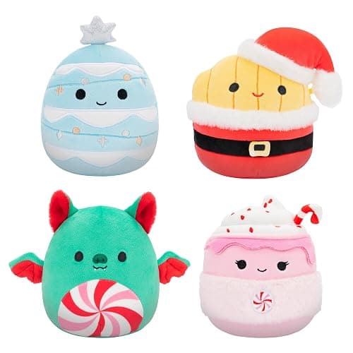 Squishmallows Original 5-Inch Holiday 4-Pack – Ethel Hot Chocolate, Floyd French Fries, Keiko Blue Christmas Tree, Ricardo Peppermint Bat – Official Jazwares Plush (Little) - Image 1