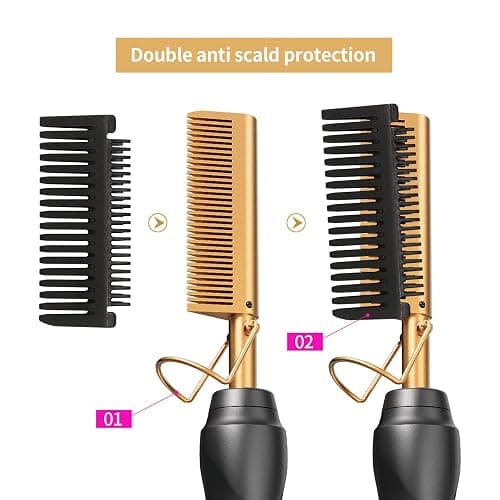 BudiGl Ceramic Hot Comb Hair Straightener Pressing Combs Electric Straightening Comb for Natural Black Beard Wigs Gift for mom thumbnail 4