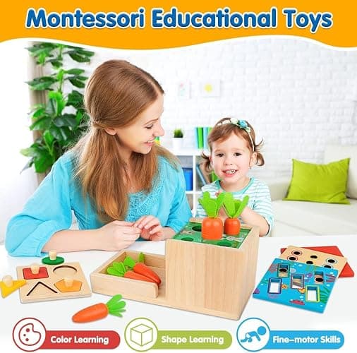 Montessori Toys for 1 2 3 Year Old: 5 in 1 Wooden Toys Kit Includes Object Permanence Box with Ball Drop Toy Shape Sorter & Other Educational Toys for Babies 6-12 Months thumbnail 3