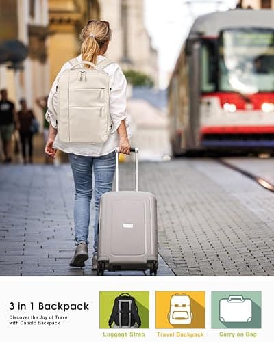 Capolo Travel Backpack for Women Men Waterproof Laptop Backpack Airlines Approved Carry On Backpack Bag Computer Bookbag for Business, Work, Traveling Fits 15.6 Inch Laptop(Beige) thumbnail 2