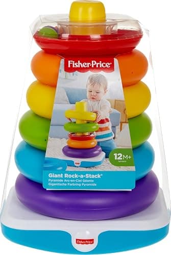 Fisher-Price Toddler Toy Giant Rock-A-Stack, 6 Stacking Rings with Roly-Poly Base for Ages 1+ Years, 14+ Inches Tall thumbnail 6