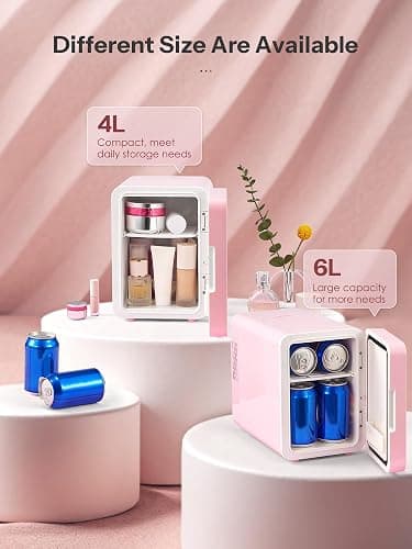Reemix Skincare Fridge, Mini Beauty Fridge with LED Mirror, 4L Portable Small Refrigerator for Bedroom, Car, Office & Dorm, Cooler & Warmer (Pink) thumbnail 7