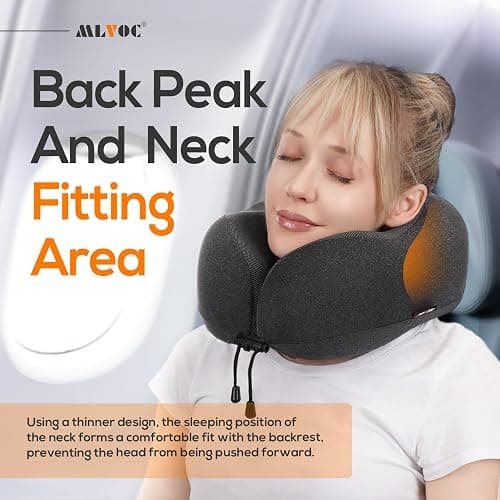 MLVOC Neck Pillow for Traveling, Upgraded 100% Pure Memory Foam Travel Neck Pillow for Airplane Flight Sleep, Breathable & Machine Washable Cover, Travel Kit with 3D Eye Mask, Earplugs & Bag, Black thumbnail 5