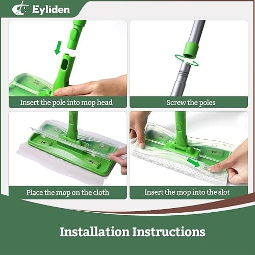 Eyliden Sweeper Mop - Lock Tight Design No Lost Pads - 36 Disposable Dry & Wet Cloths, Dust Mop Starter Kit for Pet Hair, Hardwood Floors, 360 Swivel, Universal Refills, Efficient Floor Cleaning thumbnail 3