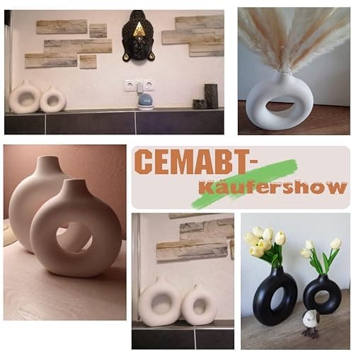 CEMABT Vasen für Pampasgras, handgemachte Vase, getrocknete Blumen, Keramik, Weiß, Handwerkliche Ornamente für die Dekoration des Bürohauses, Vasenset (M, Beige) thumbnail 6