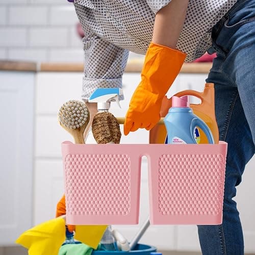 Xuhdukc Shower Caddy Portable and Cleaning Caddy Organizer for Bathroom, Kitchen, Toiletries Storage ，Caddy organizer with handle, Rust-Resistant, Durable Material (Pink, 9.36" L×7.73" W×7.24" H) thumbnail 5