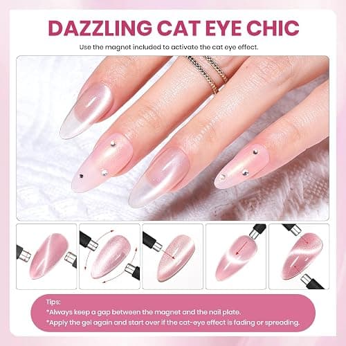 Beetles Cat Eye Gel Polish Set - 20 Colors Jelly Cat Eye Gel Nail Kit, Glowy Grace Nude White Pink Purple Base Colors, Soak Off UV Glitter Trend Nails Charms Spring Gift for Women thumbnail 6