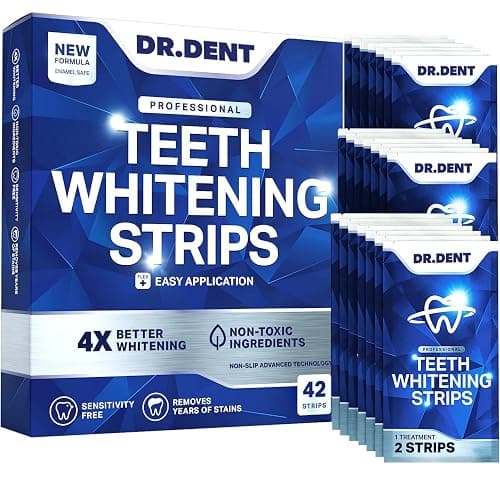 DRDENT Professional Zahnaufhellungsstreifen 21 Anwendungen - Zahnschmelz-sicher - Ohne Schmerzempfindlichkeit - Professionelle Zahnbleaching Strips - 42 Streifen + Mundöffner Inklusive - Image 1