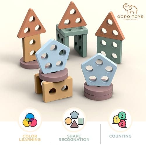 GOPO TOYS Montessori Toys for 1+ Year Old – Wooden Shape Sorter & Stacking Puzzle – Toddler Learning, Fine Motor Skills & Developmental Toy for Boys & Girls thumbnail 7