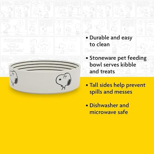 Peanuts Snoopy Dog Bowl with Bone Design – 6.5" Stoneware Water or Food Bowl for Small to Medium Dogs – Cute Cartoon Pet Dish, Durable & Easy to Clean thumbnail 4