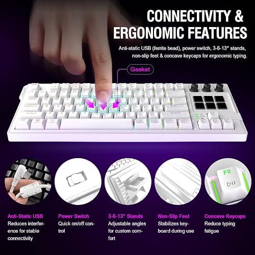VSDINSIDE K1 Pro Macro Keyboard, Wired Only Full-Key Programmable On-Board Keypad, Custom Gaming Streaming Mechanical Keyboards with Screen & Knob, Gasket, RGB Backlit, Hot Swappable Shortcut Pad thumbnail 9
