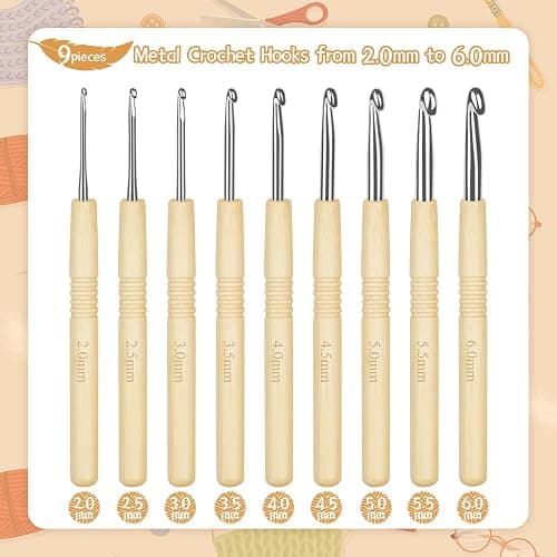 Aeelike Bambusgriff Häkelnadel Set für Anfänger, Arthritische Hände, Ergonomische Häkelset mit Tragetasche und Häkelzubehör, 2,0-6,0 mm Leichte Starter Häkelnadeln Set mit Glatt Aluminium Hakenkopf thumbnail 4