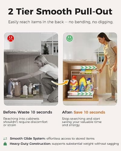 Sevenblue 2-Pack 2-Tier Height Adjustable Under Sink Organizer & Storage | Multi-purpose storage for kitchen & bathroom cabinet. Large white shelf, height adjustable design for space-saving. thumbnail 5