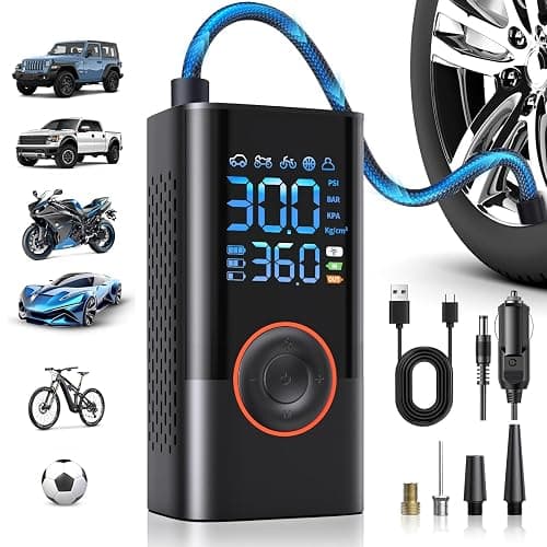 Tire Inflator Portable Air Compressor Portable Cordless Mini Air Pump with Digital Pressure Gauge Inflater 150PSI 3X Fast Inflation Auto Shutoff Large Battery Tires Pump for Cars Motors Bikes Balls - Image 1
