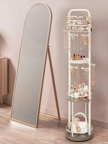 Jewelry Holder Organizer, Floor Jewelry Organizer with Earring Organizer Necklace Holder, Rotating Jewelry Stand Necklace Display Earring Storage, Large Hanging Jewelry Tree for Jewlery Bracelet Ring thumbnail 9