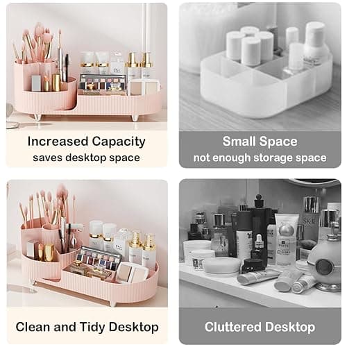 Pink Rotating Vanity Organizer with Brush Holder - Large Spinning Cosmetic Storage, Countertop Makeup & Skincare Organizer, Perfume & Lotions Display Case thumbnail 6
