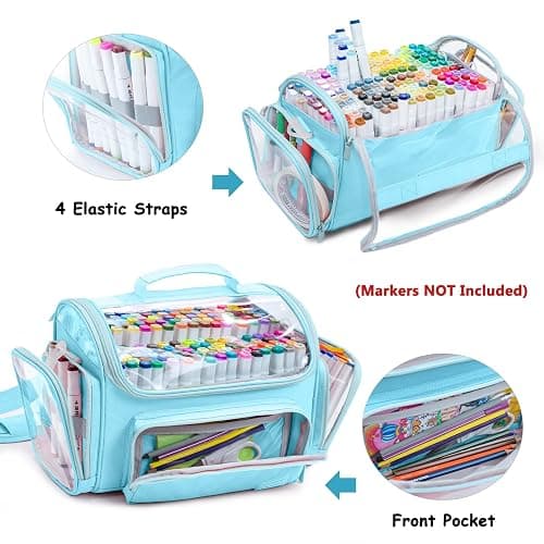 APOFFICE Large Marker Organizer Case Holds 200-300 Markers | Art Marker Storage Bag with Removable Dividers & Clear Top for Artists, Crafters & Travel - Pen, Pencil Alcohol Marker Holder - Art Supply thumbnail 6