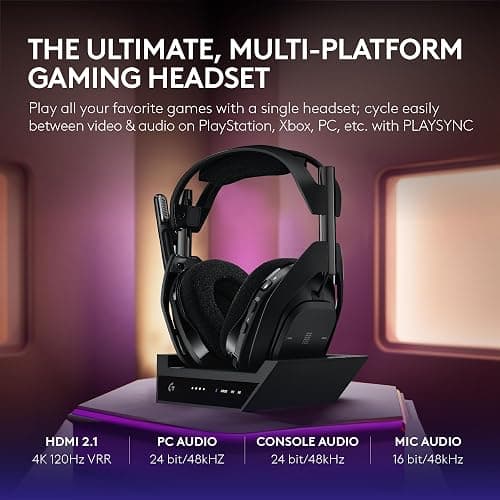 Logitech G Astro A50 X Multi-Platform Wireless Gaming Headset + Base Station for PS5/Xbox/PC: PLAYSYNC Video & Audio Switcher, HDMI 2.1 4K 120Hz VRR, <24bit/48kHz, 24hr Battery, 2.4GHz & BT - Black thumbnail 2