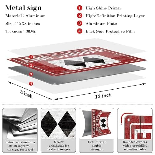 HYBLOM Vintage Expert Only Double Black Diamond Ski Warning Sign - Ski Lodge, Cabin Decor, Winter Party Decorations, and Skier Gifts Metal Tin Sign 12x8 Inch thumbnail 2