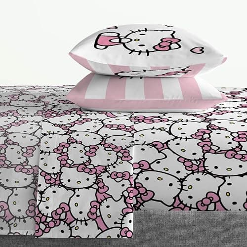 Jay Franco Sheet Set with Fitted, Flat Sheets & Pillow Cover - Ultra-Soft Bedding with Pillowcase for Room Decor, Multi - Hello Kitty, 4 Piece Queen thumbnail 2