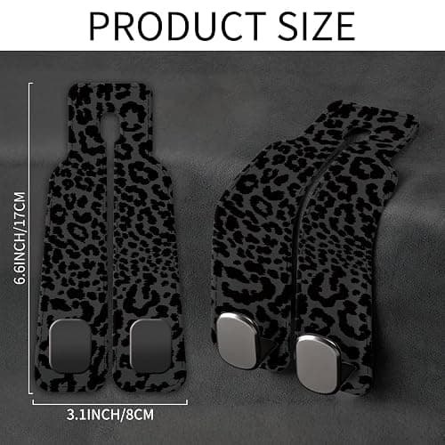 AXBSAKDI Car Seat Back Storage Headrest Hook, 1 Pack Premium Leather Double Metal Hook, Hanger Storage Organizer for Purse Cloth Bag, Car Interior Accessories Luxury Black Leopard thumbnail 2