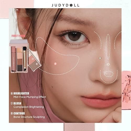 JUDYDOLL Portable Makeup Palette - All-in-One Face Makeup Kit, Contour & Highlighter for Warm & Cool Skin Tones, Travel-Friendly Cosmetic Palette (05 Sleepless Box (with Liquid Lipstick)) thumbnail 5