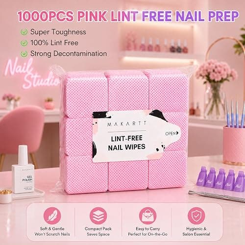 Makartt Lint-Free Nail Wipes – 1000PCS Pink Nail Polish Remover Pads, Super Absorbent Soft Dry Wipes for Nail Prep, Gel Polish Removal, Eyelash Extension Glue Cleaning, Non-Woven Fabric thumbnail 8