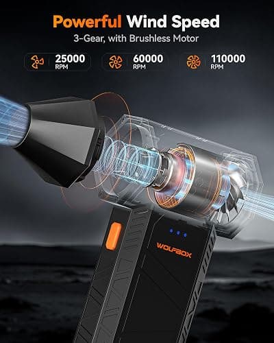 WOLFBOX MF50 Compressed Air Duster-110000RPM Super Power Electric Air Duster, 3-Gear Adjustable Mini Blower with Fast Charging, Dust Blower for Computer, Keyboard, House, Outdoor and Car thumbnail 2