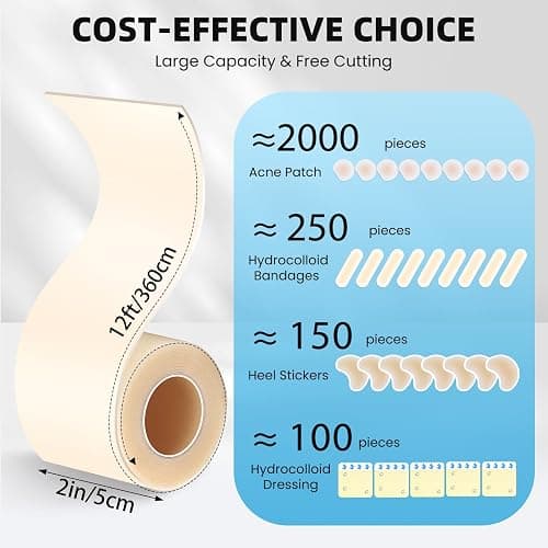 Hydrocolloid Roll Bandages, 2IN x 12FT Extra Large Hydrocolloid Patch with Self-Adhesive, Ultra Absorbent, Cut-to-Size, Flexible & Waterproof for Burn, Blister, Acne Care, First Aid Kit Essential thumbnail 4