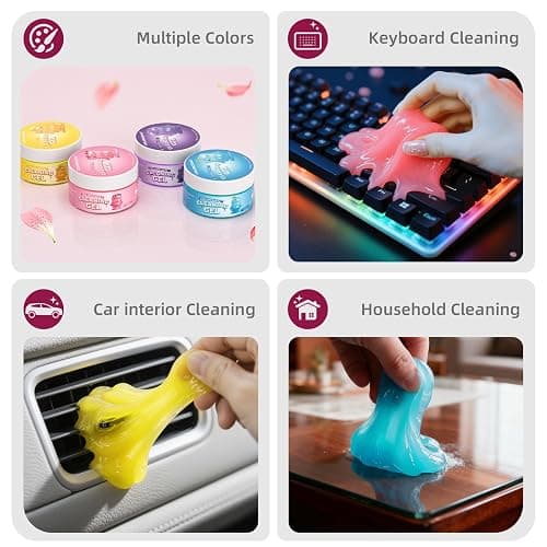 COLORCORAL 4 Pack Car Cleaning Gel Reusable Auto Slime Cars Cleaner Dust Cleansing Gels,Vehicle Interior Cleaning Care Putty,Keyboard Cleaner Goop for Car Vent, Corners, Crevice,Office Desktops Debris thumbnail 5
