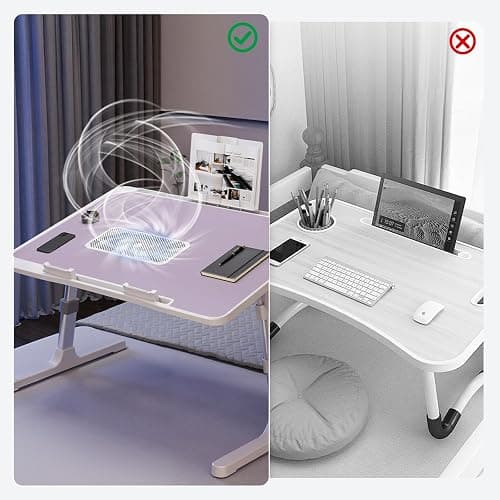 iXTRA Laptop Lap Desk Include Cooling Fan,Adjustable Lap Desk with Light Fan,Folding Laptop Desk for Bed with USB,Bed Desk with Storage Drawer 56x32cm,Purple thumbnail 5