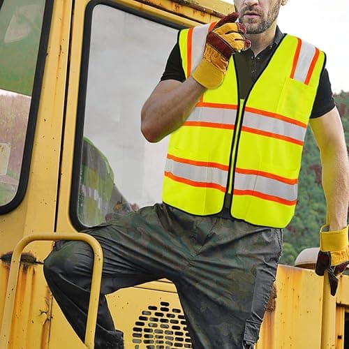 T-Sheng Mesh and Knitted Safety Vest for Men with Pockets,Bright Neon vest and Reflective Strips Construction Vest Fit Unisex - XX-Large thumbnail 4
