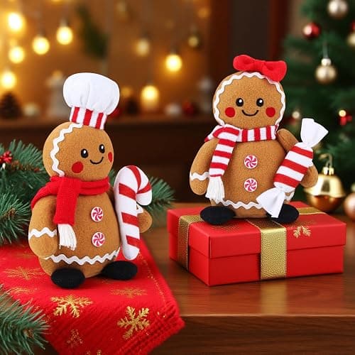 BWFY Christmas Gingerbread Man Plush Toys Set of 2, Festive Gingerbread Couple Stuffed Animals with Candy Props, Xmas Decorations & Gifts, Christmas Holiday Home Decor thumbnail 6