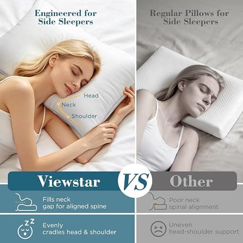viewstar Pillows Queen Size 2 Pack, Firm Support Gusseted Bedding, White | Down Alternative, Fluffy Plump Fill, Hotel Quality, Oeko-Tex Certified, Machine Washable, for Side Back or Stomach Sleepers thumbnail 2