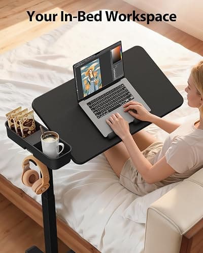 SAIJI Magnetic Overbed Bedside Table with Wheels, Height and 360° Angle Adjustable Over Bed Desk with Led Light, Portable Lengthened Rolling Laptop Standing Desk Mobile Bed Tables Hospital Home Use thumbnail 8