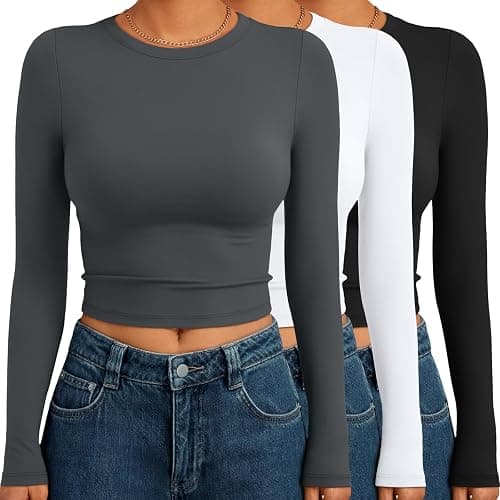 AUTOMET 3 Pack Womens Long Sleeve Shirts Y2K Going Out Crop Tops Cute Basic Slim Fitted Fall Fashion Outfits 2025 Clothes - Image 1