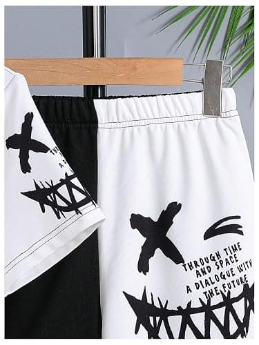 WDIRARA Boy's Two Piece Graphic Print Short Sleeve T Shirts and Elastic Waist Pants Clothing Set thumbnail 4