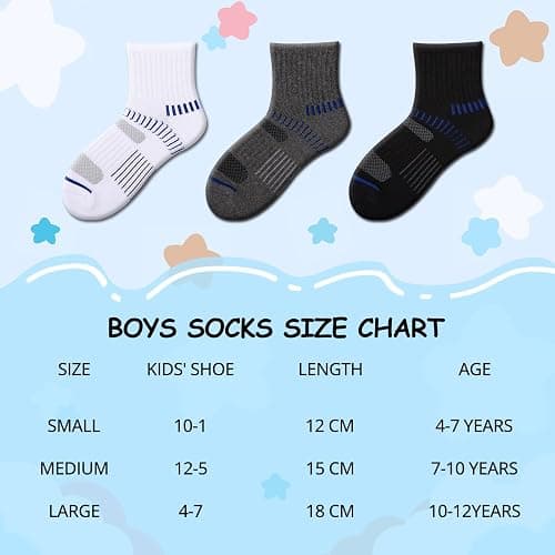 Comfoex Boys Socks Quarter Athletic Ankle Cotton Sports Socks For Kids 8-10 4-6 6-8 Years Old With Cushioned Sole 6 Pairs thumbnail 3