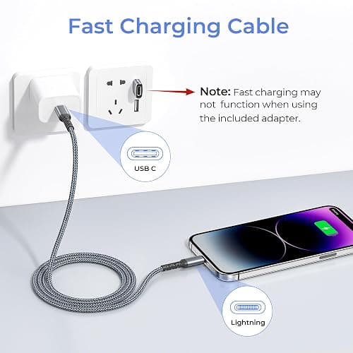 Basesailor iPhone 14 13 Pro Max Charger Cable 10FT,USB C to Lightning Cable with USB A Adapter,Fast Car Charging Power Cord for Apple 12 11 Plus XS XR 8 7 6 Plus 5 SE,iPad 9 9th 8 8th Generation thumbnail 5