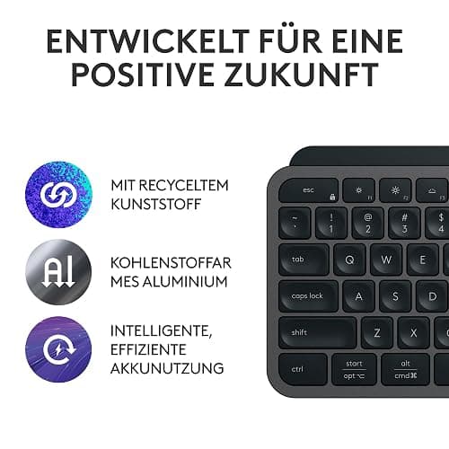 Logitech MX Keys S kabellose Tastatur, Low Profile, Fluid Quiet Typing, Programmable Keys, Backlighting, Bluetooth, USB C Rechargeable, für Windows PC, Linux, Chrome, Mac, Deutsches QWERTZ - Grau thumbnail 5