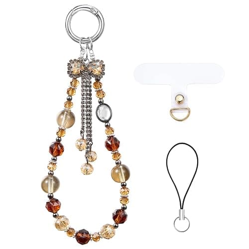BEEFLYING Crystal Bead Phone Bracelet Strap, Cellphone Bow Charms Wristlet Lanyard for Women, Kawaii Charm Pendant Wrist Strap for Camera Bag Accessories - Image 1