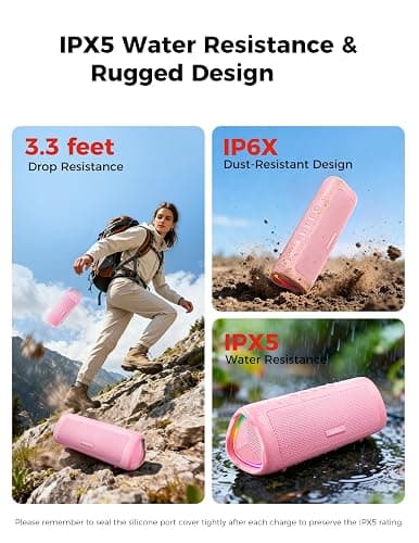 Bluetooth Speaker, 20W HD Sound, Portable Wireless, IPX5 Waterproof, Up to 24H Playtime, TWS Pairing, for Home/Party/Outdoor/Camping/Beach Essentials, Electronic Gadgets, Birthday Gift (Pink) thumbnail 4