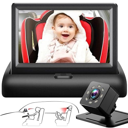 Baby Car Mirror with 4.3'' HD Night Vision Function Display, Safety Car Seat Camera with Wide Crystal Clear View, Easily Observe The Baby’s Move(Not USB) - Black - Image 1
