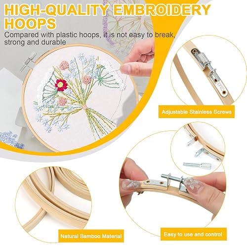 24 PCS Bamboo Embroidery Hoops, 8 Sizes (3.94–11.81 in), 3 per Size, Adjustable Stainless Screws — Cross Stitch Hoops for Embroidery, Needlework, DIY Craft & Wall Decor thumbnail 3