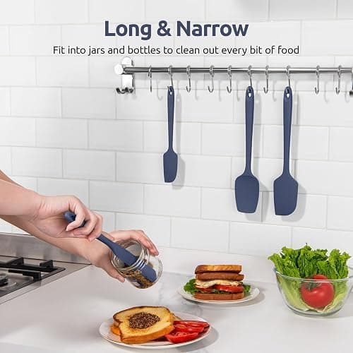 Heat Resistant Silicone Spatula Set: U-Taste 600ºF High Temp Seamless Food Grade Food Grade Flexible Rubber Silicon Kitchen Cooking Mixing Baking Scraper for Nonstick Cookware Set of 4 (Midnight Blue) thumbnail 9