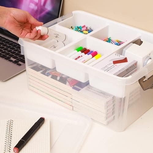 Citylife 17 QT Plastic Storage Box with Removable Tray Craft Organizers and Storage Clear Storage Container for Organizing Bead, Tool, Sewing, Playdoh thumbnail 5